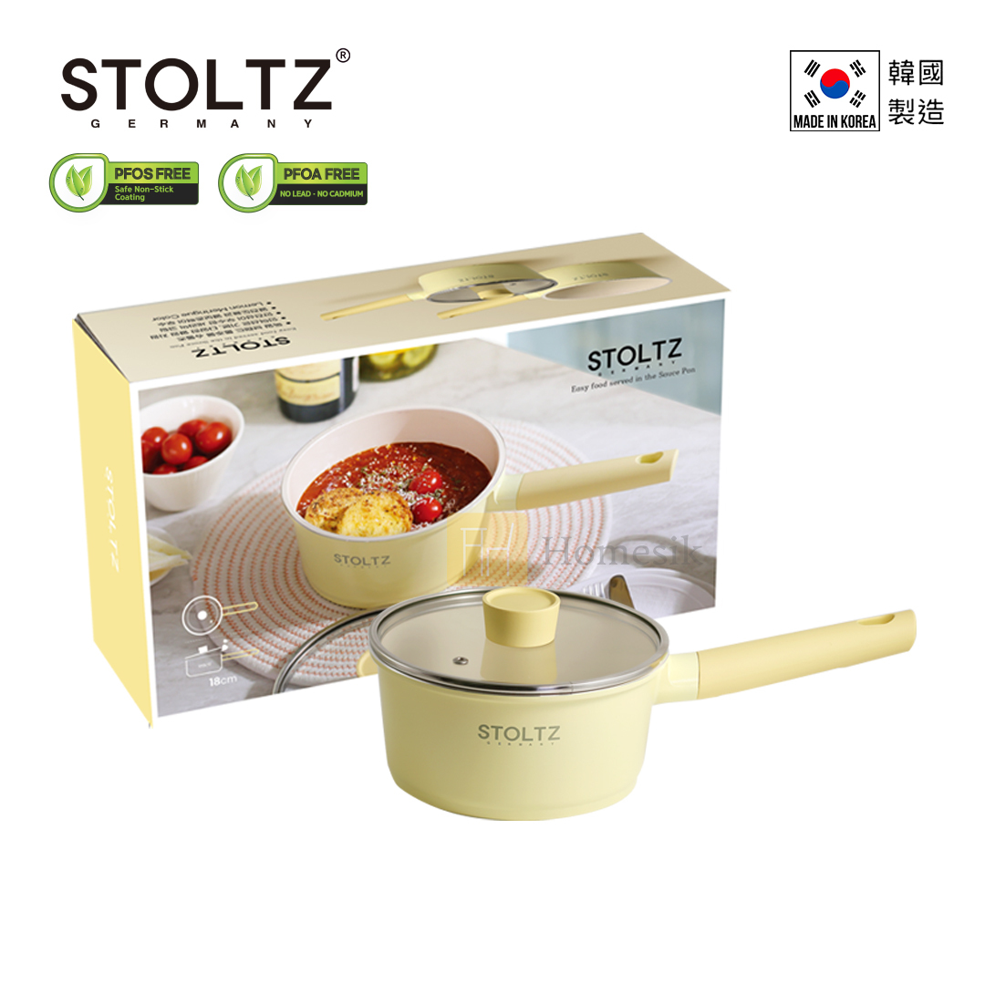 STOLTZ 韓國製 18CM 單柄鍋連玻璃蓋 (檸檬黃) LENTLN-18 (電磁爐及明火均適用)