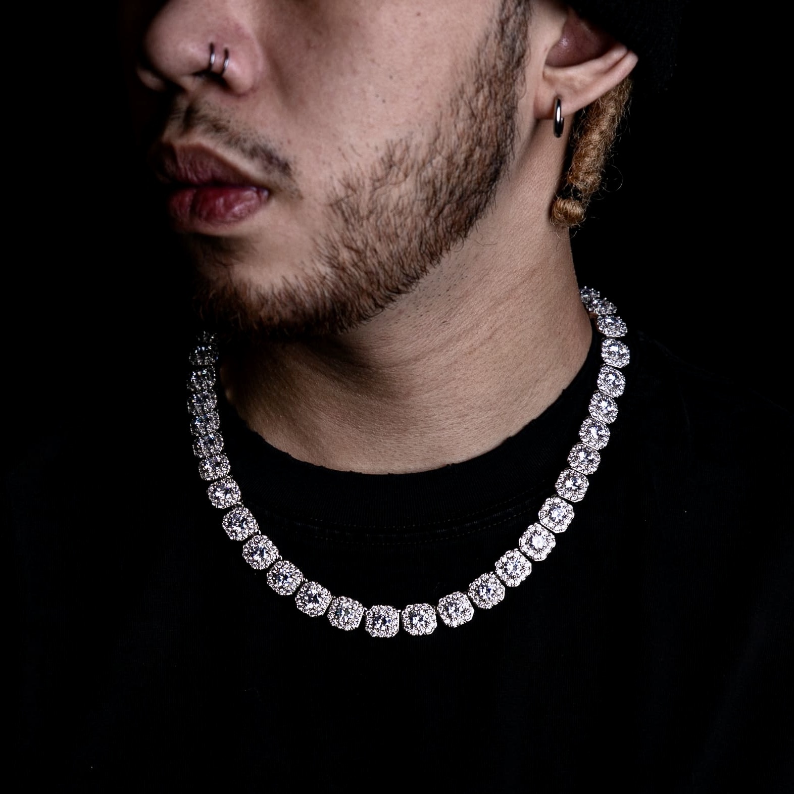 925純銀莫桑石12mm滿鑲冰糖梅花項鍊