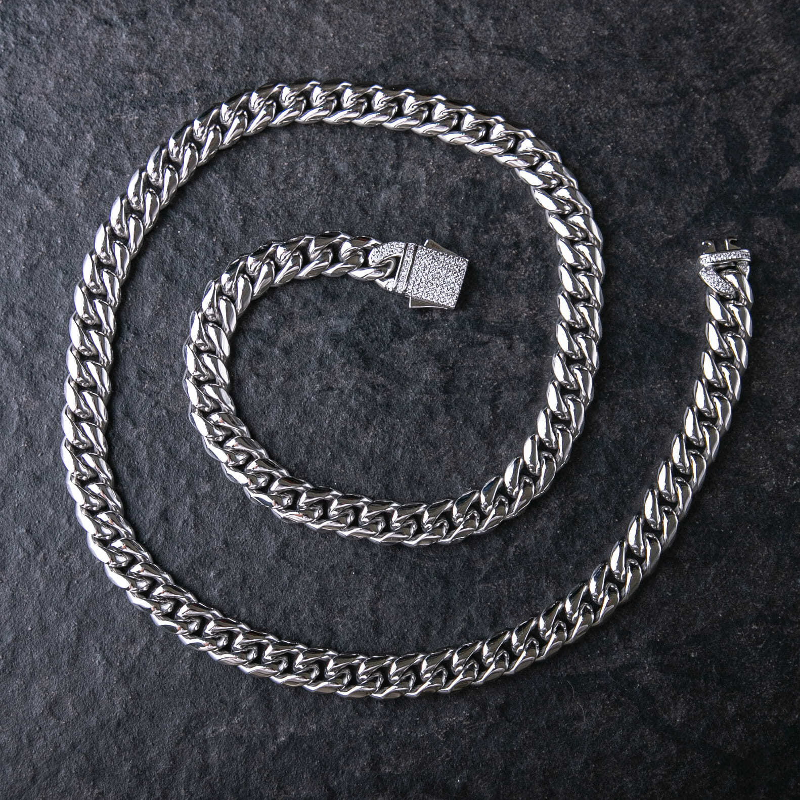 10mm滿鑲扣頭光面古巴項鍊