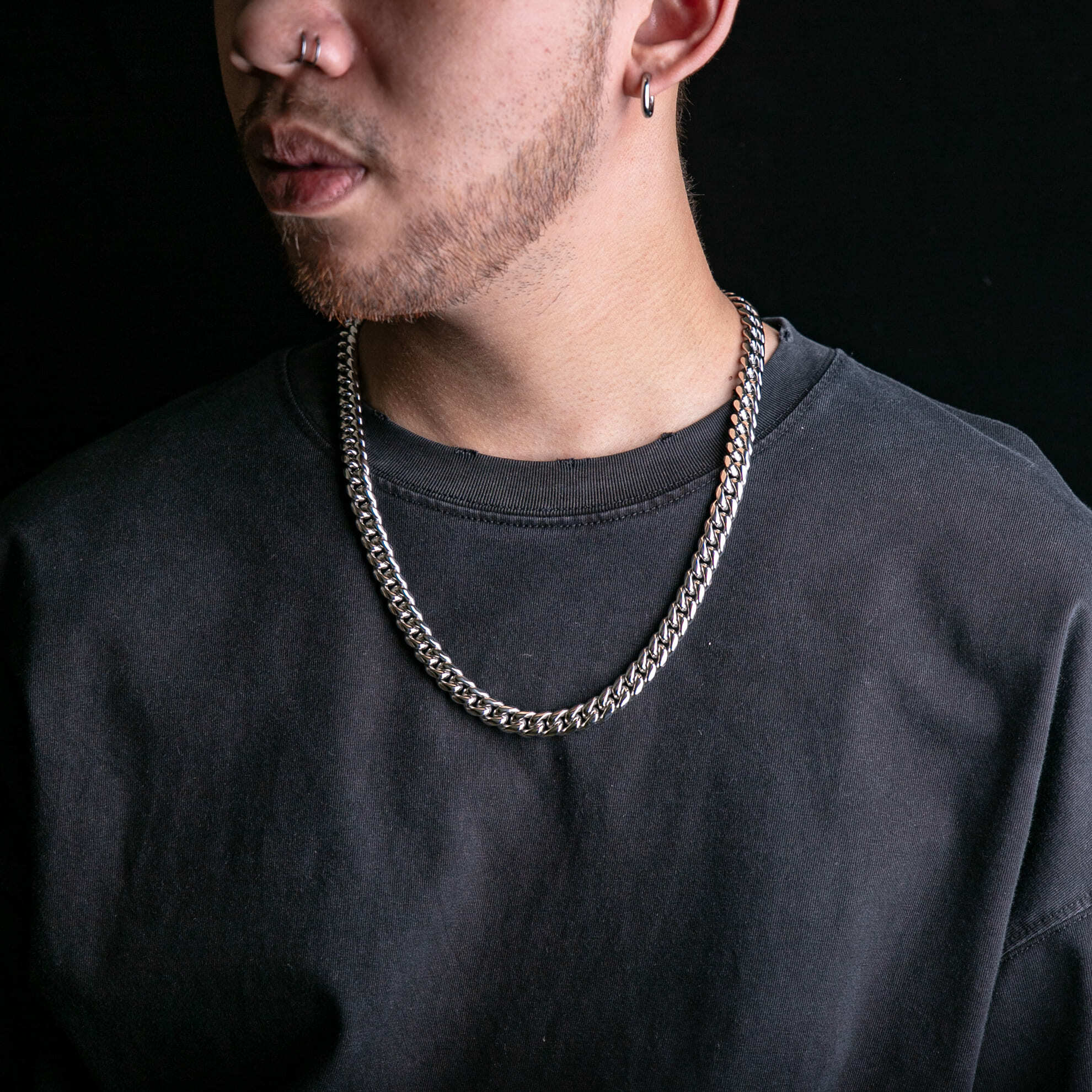 10mm滿鑲扣頭光面古巴項鍊