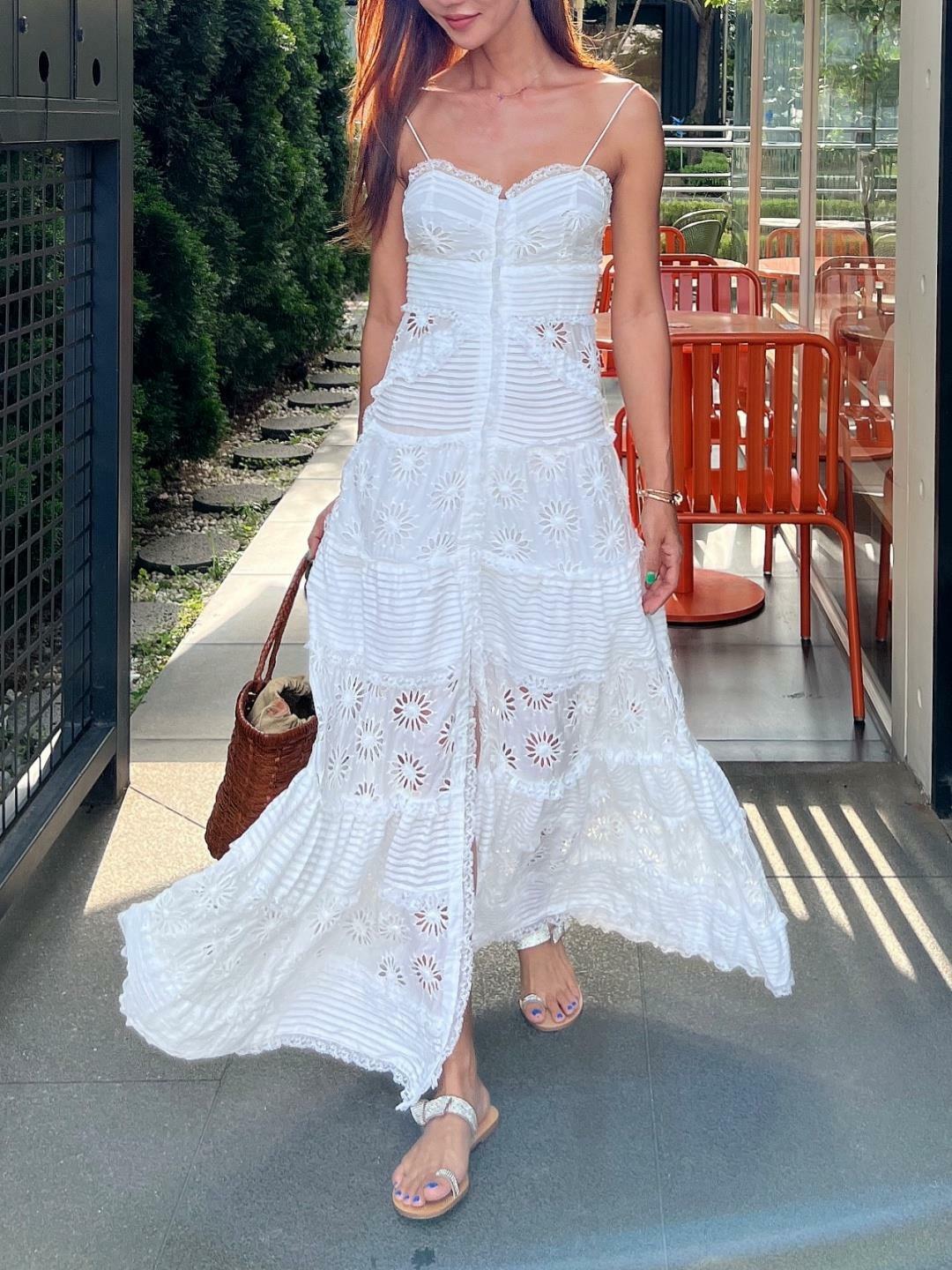 蕾絲刺繡簍空仙女長洋