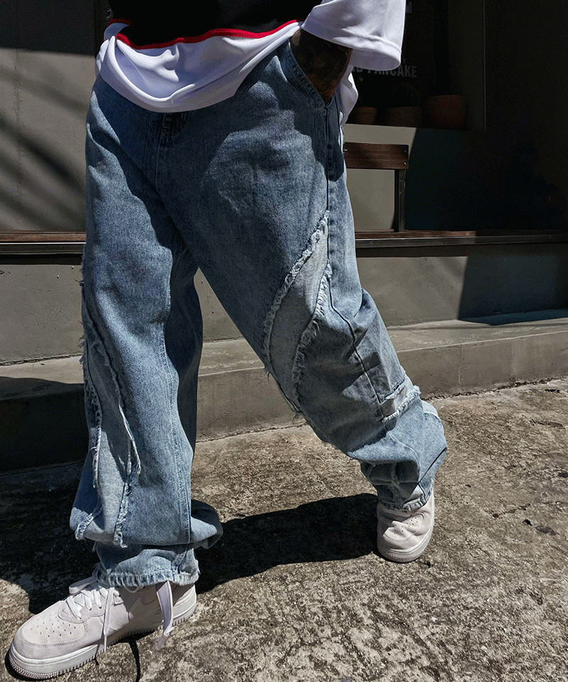 運動型UQ寬腿牛仔褲