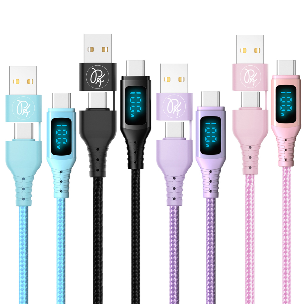 PICKOGEN 皮克全 二合一 雙Type-C/USB-A TO Type-C PD充電線傳輸線 VAW數顯 神速 1.8M