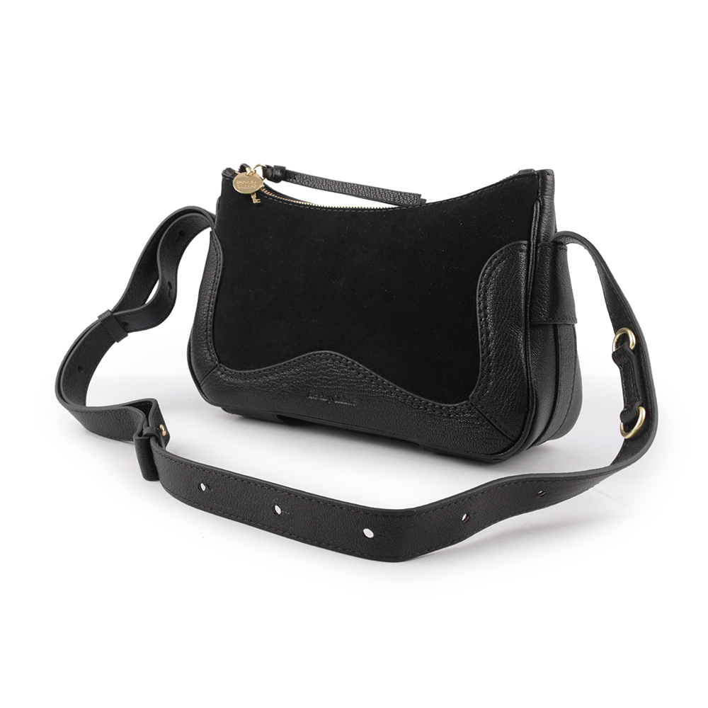 【See By Chloe】HANA HOBO 牛皮拼麂皮迷你肩背/斜背二用包(黑色) CHS23SSB98417001