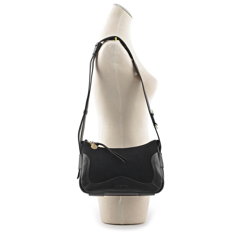 【See By Chloe】HANA HOBO 牛皮拼麂皮迷你肩背/斜背二用包(黑色) CHS23SSB98417001