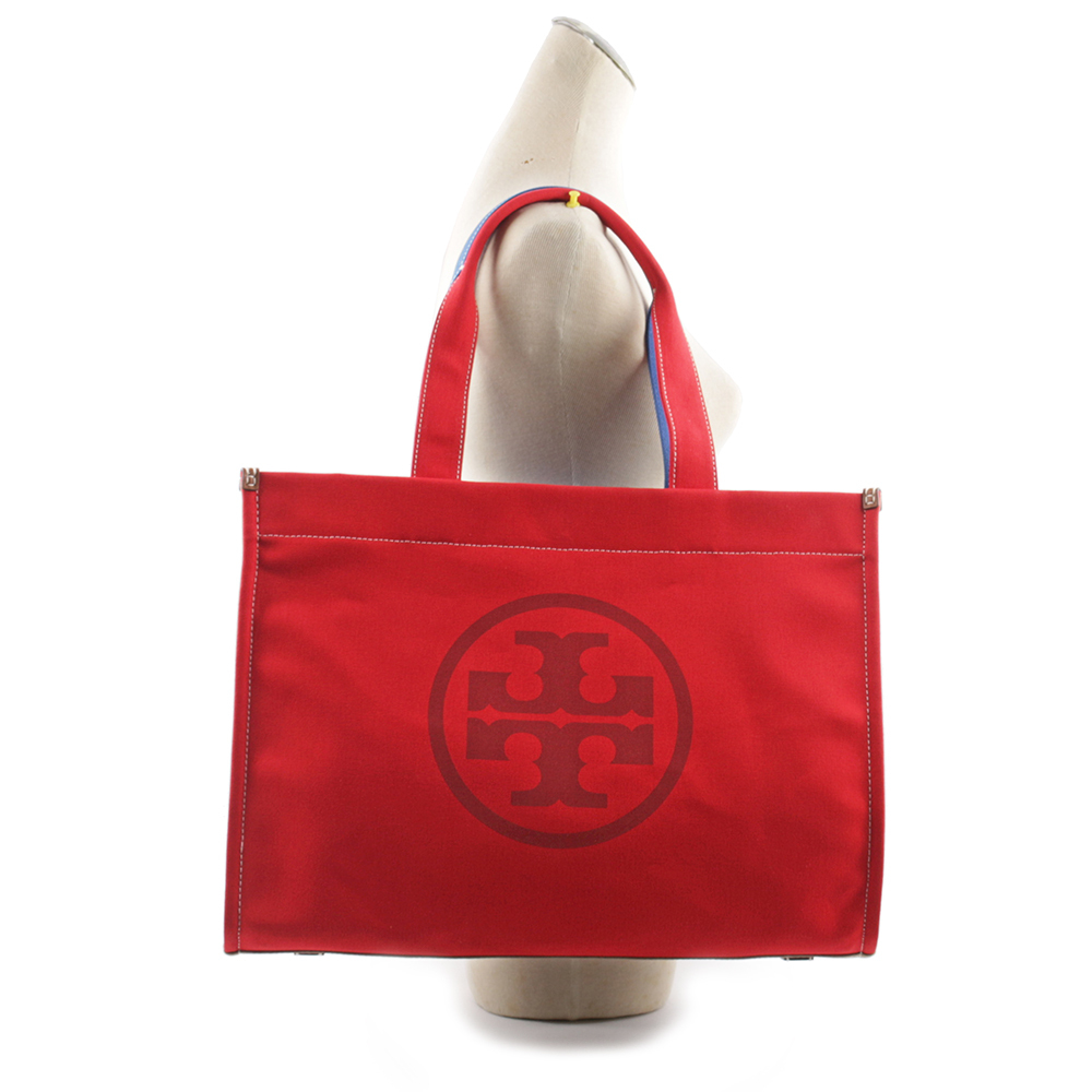 【TORY BURCH】Ella 拼色棉質帆布托特包(紅色/藍色) 153824 641