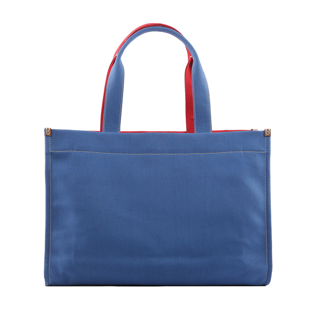 【TORY BURCH】Ella 拼色棉質帆布托特包(紅色/藍色) 153824 641