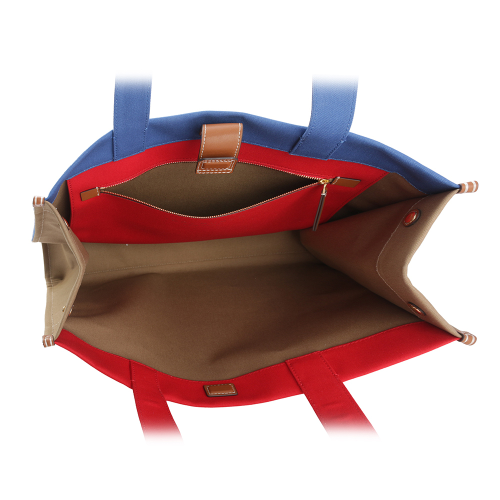 【TORY BURCH】Ella 拼色棉質帆布托特包(紅色/藍色) 153824 641