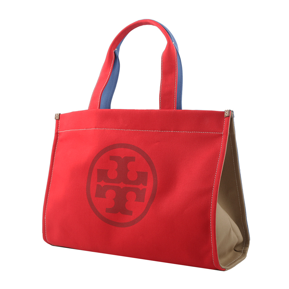 【TORY BURCH】Ella 拼色棉質帆布托特包(紅色/藍色) 153824 641