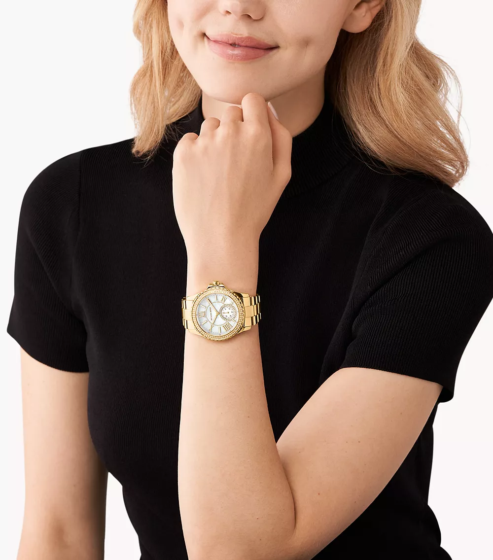 萬年鐘錶 - Michael Kors /  MK女錶  全金款晶鑽奢華女錶  MK7401  錶徑40MM