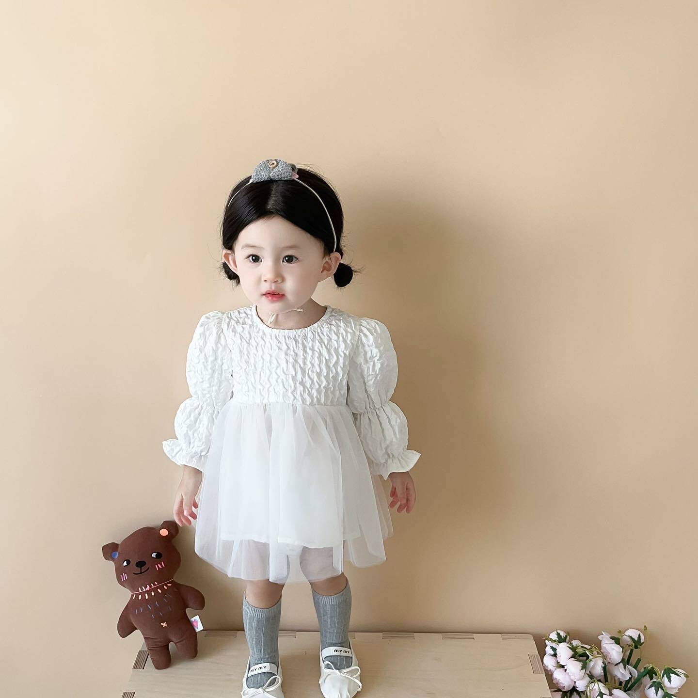 泡泡感雙層網紗洋裝