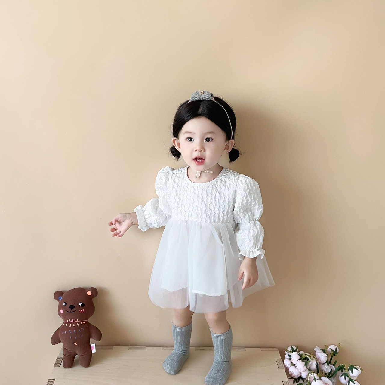 泡泡感雙層網紗洋裝