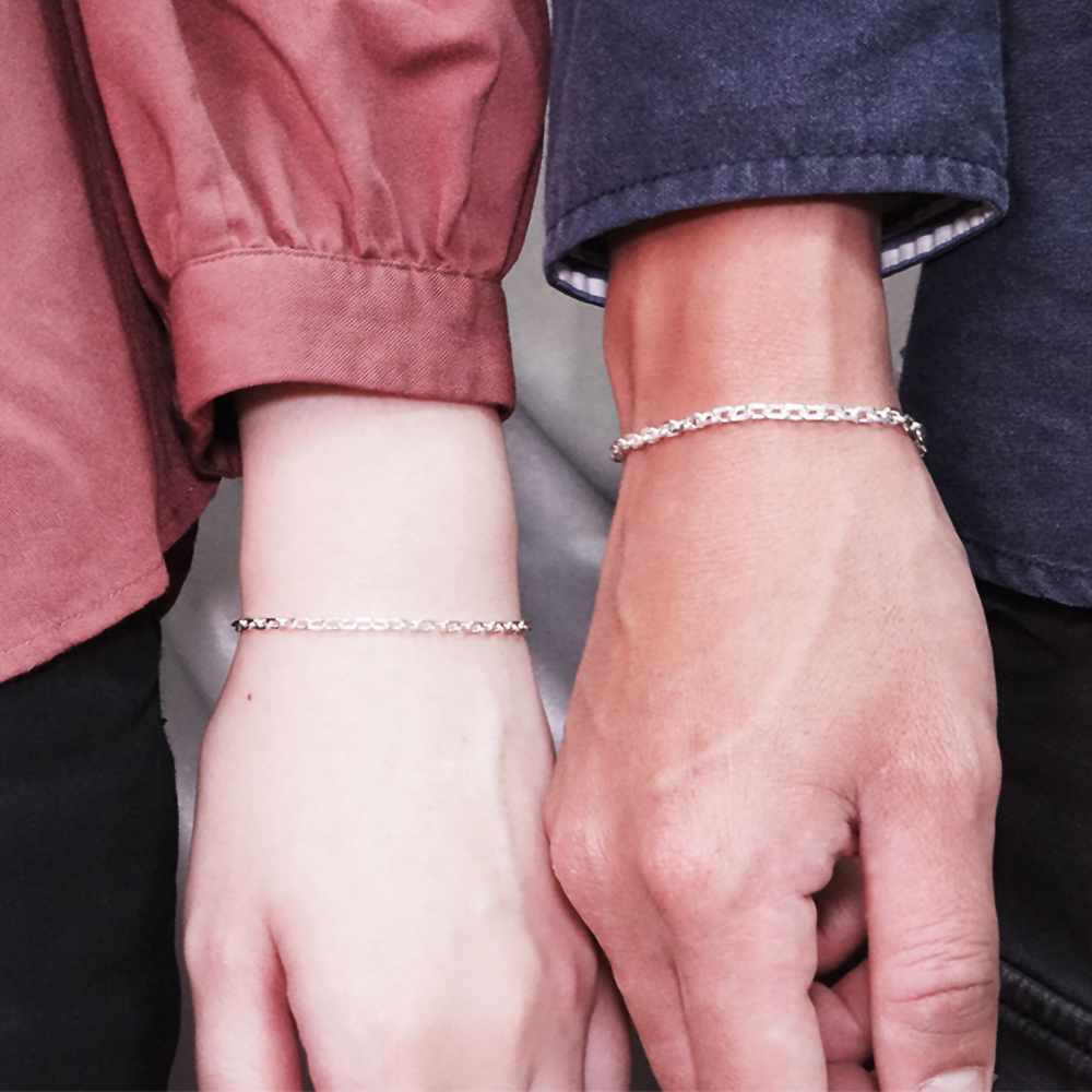 方形稜角情侶手鍊組  925純銀客製化刻字手鍊