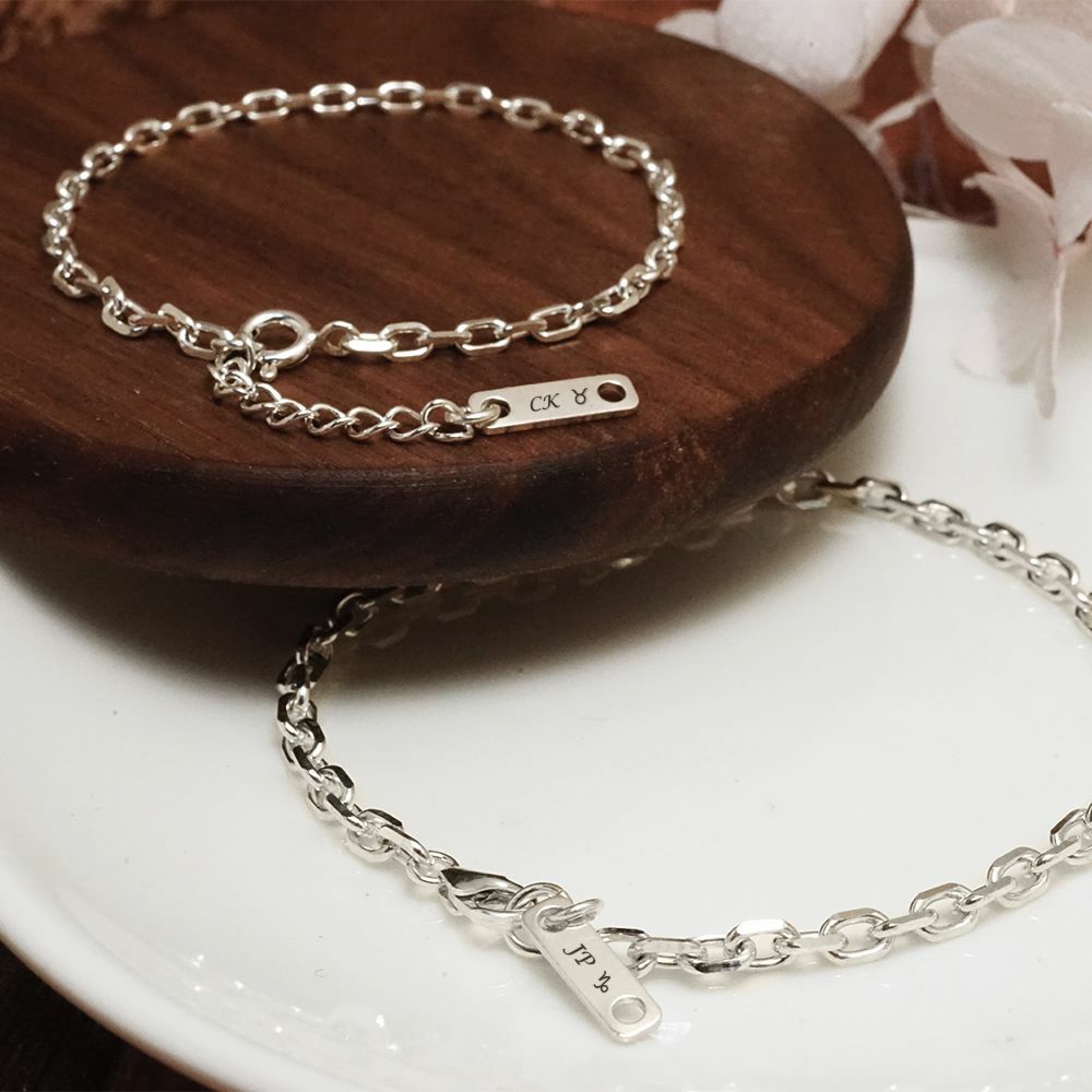 方形稜角情侶手鍊組  925純銀客製化刻字手鍊