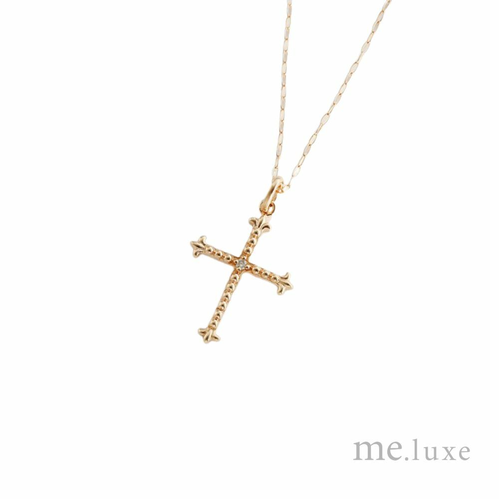 【me.luxe】K10百合騰十字架1分鑽鍊