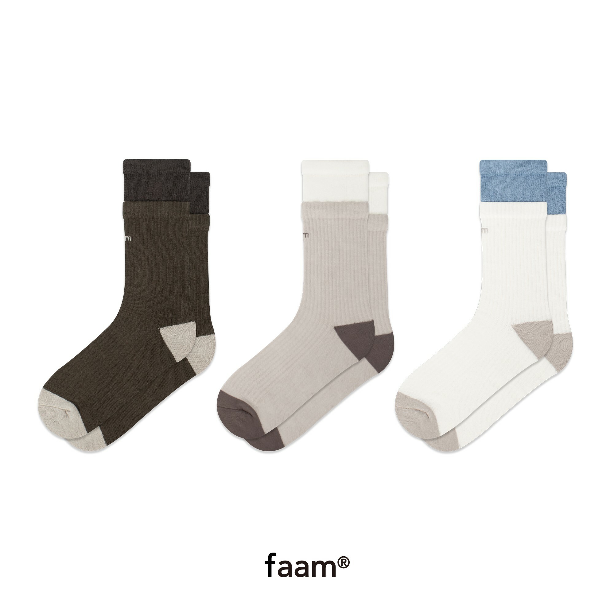 Faam 2 LAYER CREW 碧藍/白煙/碳竹 - 雙層針織高筒襪