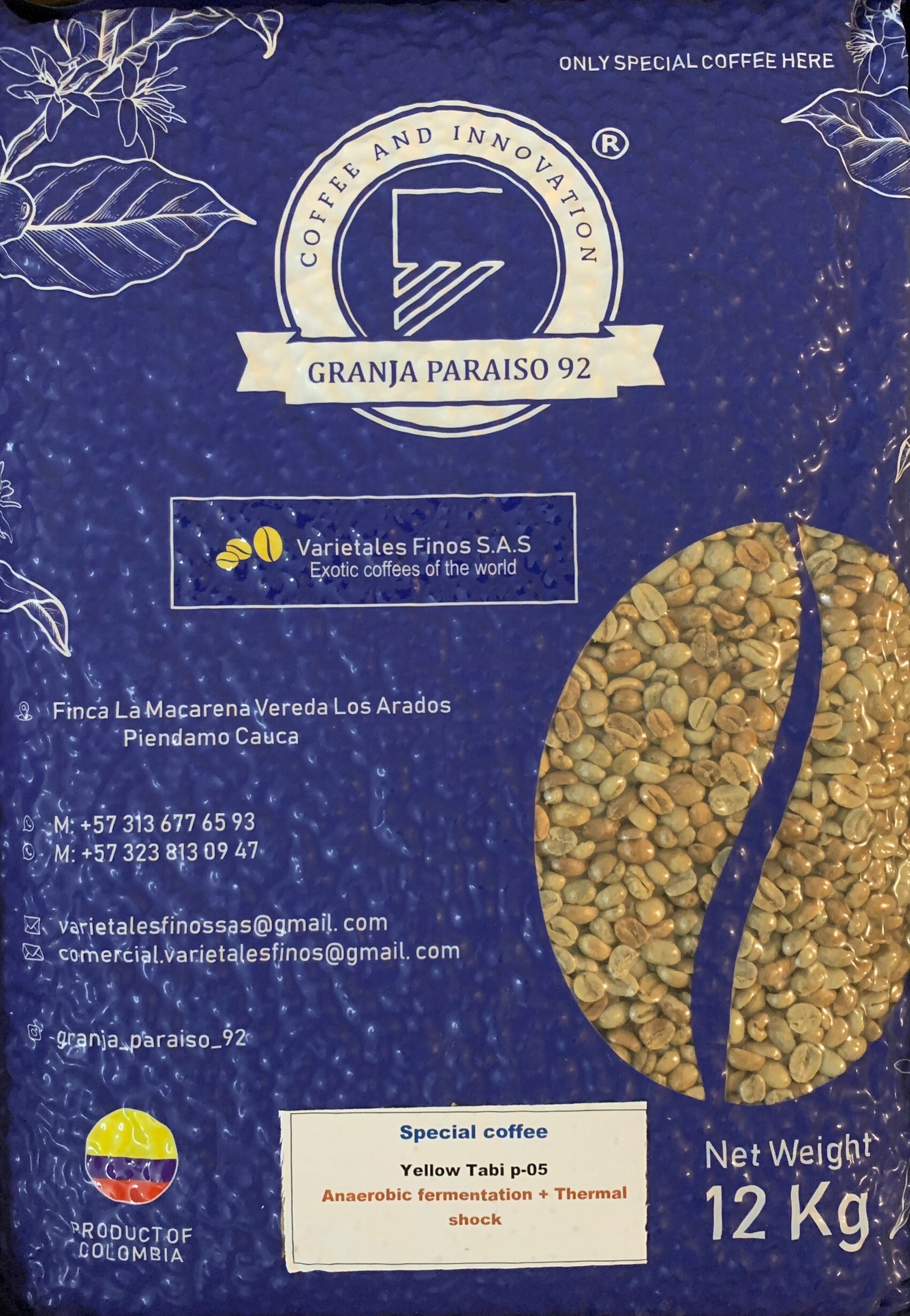 Colombia Cauca Paradise 92 Manor Yellow Tabi Species heat shock anaerobic treatment Batch P05