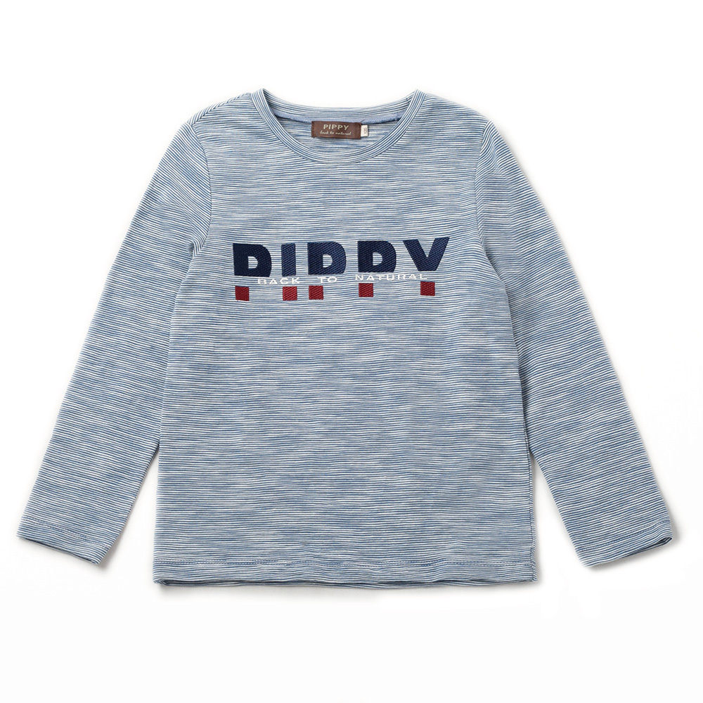 PIPPY 細條紋LOGO刺繡長袖上衣 藍