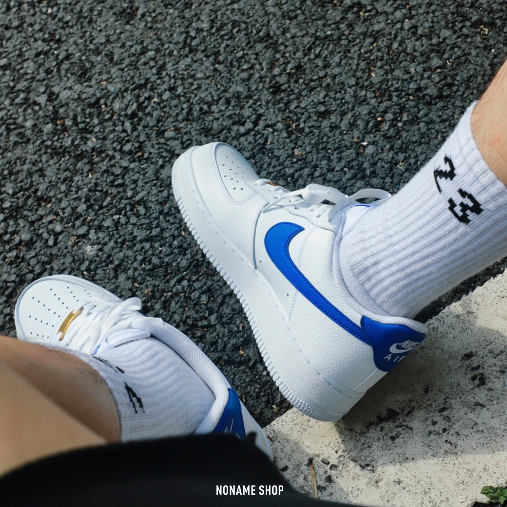 NIKE AIR FORCE 1 '07 AF1 荔枝皮 白底藍勾 (男款)