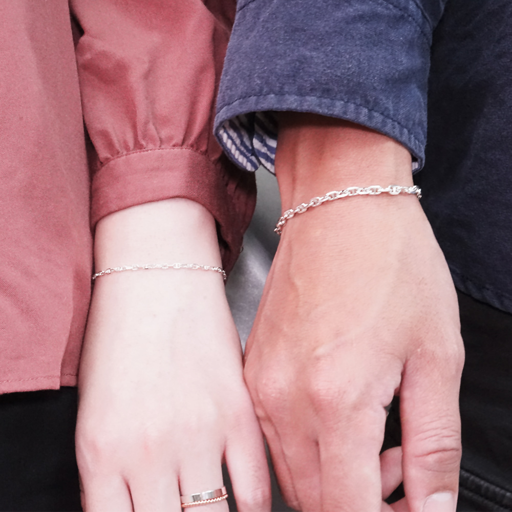 稜角海錨情侶手鍊組  925純銀客製化刻字手鍊