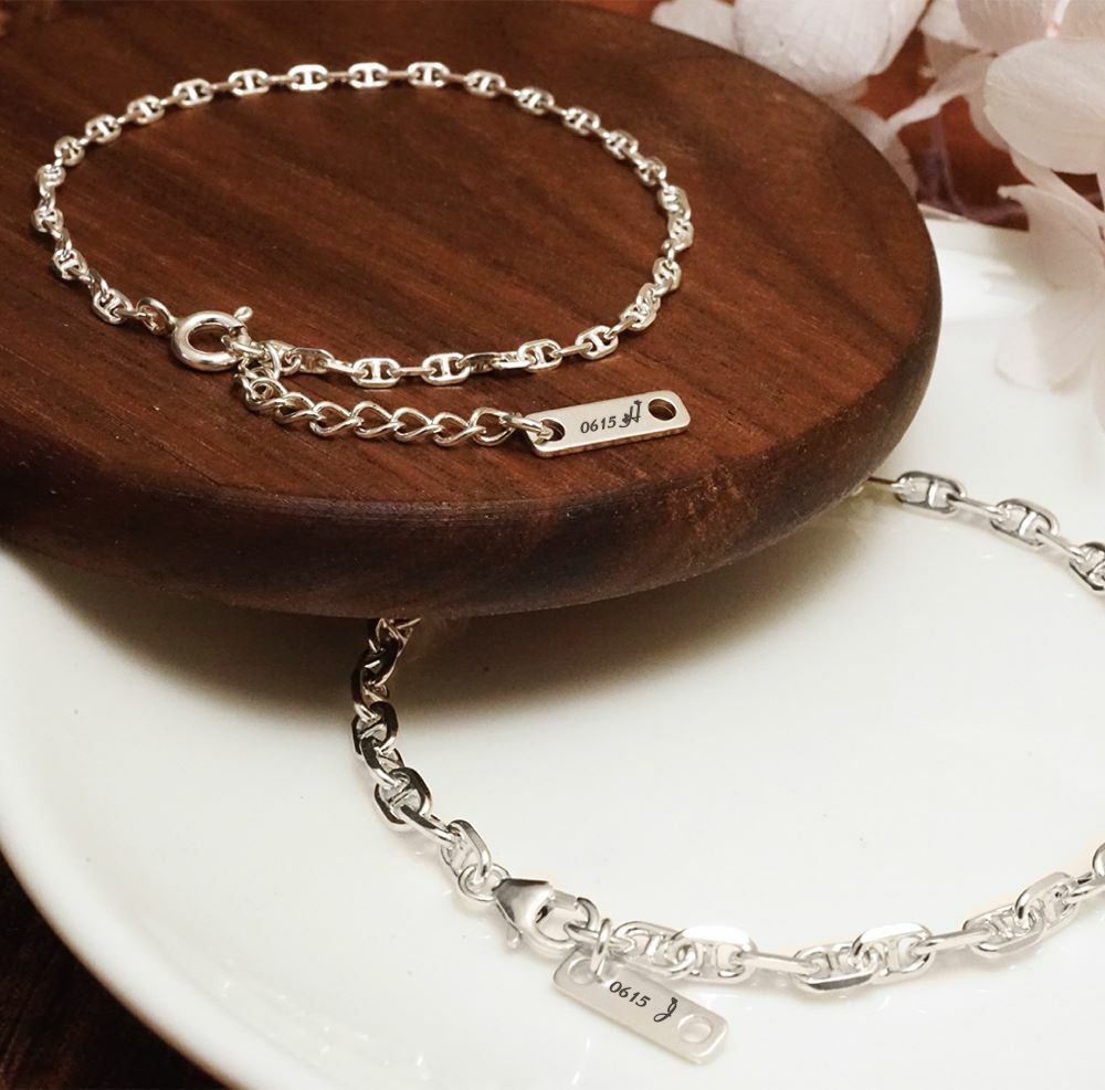 稜角海錨情侶手鍊組  925純銀客製化刻字手鍊