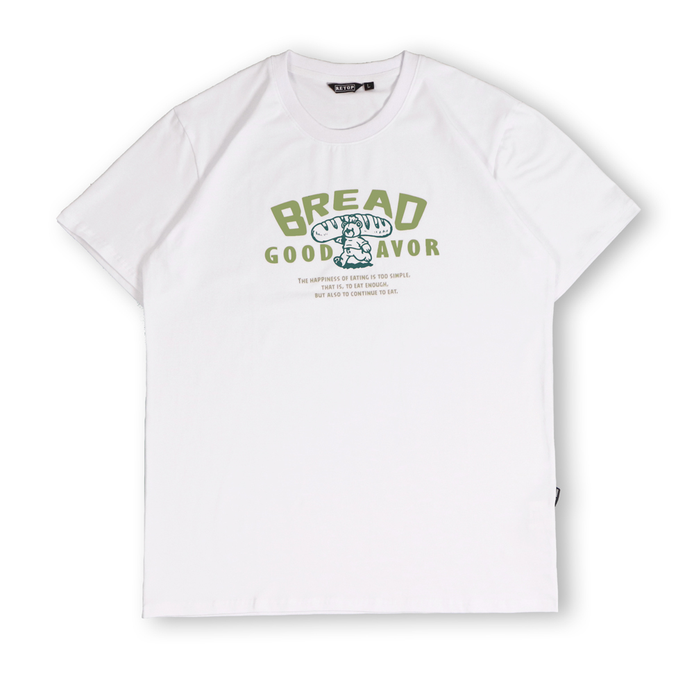 RETOP 萊卡系列 手繪烘焙熊涼感萊卡圓領T 白