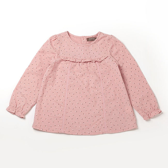 PIPPY 可愛點點印花彈性棉長袖上衣 粉