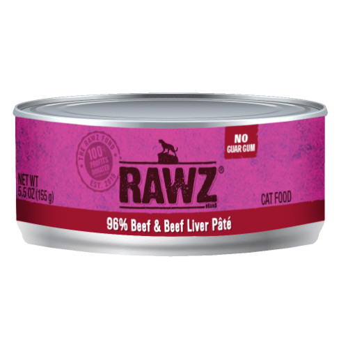 Rawz Meat Gum Free Cans For Cats - 96% Beef & Beef Liver Pate．155g [24Cans]