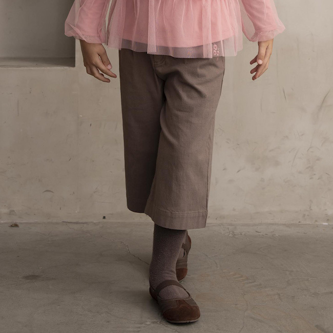 PIPPY 舒適刺繡7分棉麻寬口長褲 棕