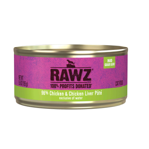 Rawz Meat Gum Free Cans For Cats - 96% Chicken & Chicken Liver Pâté．155g【24cans】