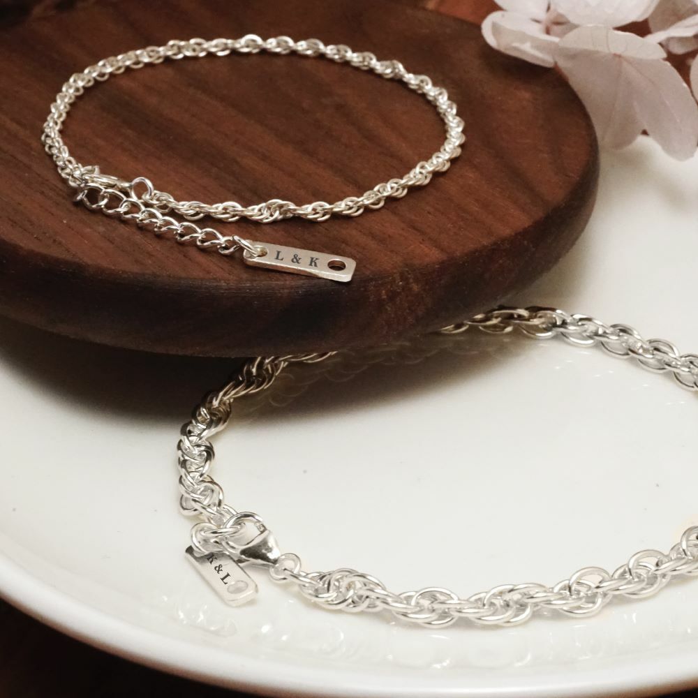 雙扣圓圈情侶手鍊組  925純銀客製化刻字手鍊