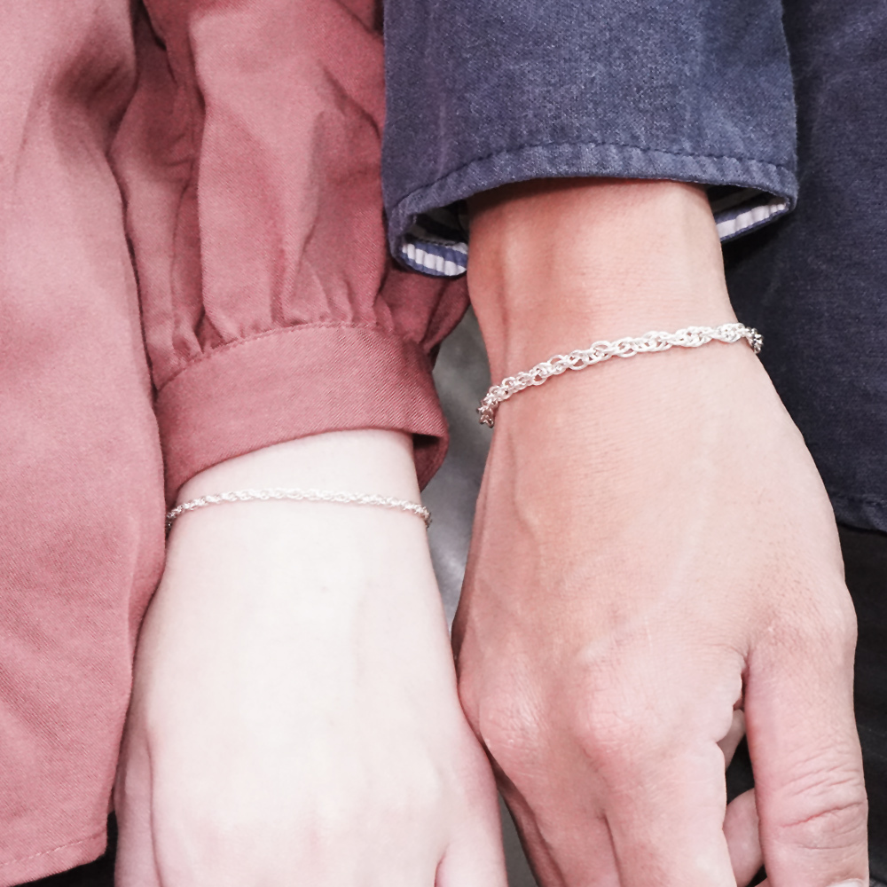 雙扣圓圈情侶手鍊組  925純銀客製化刻字手鍊