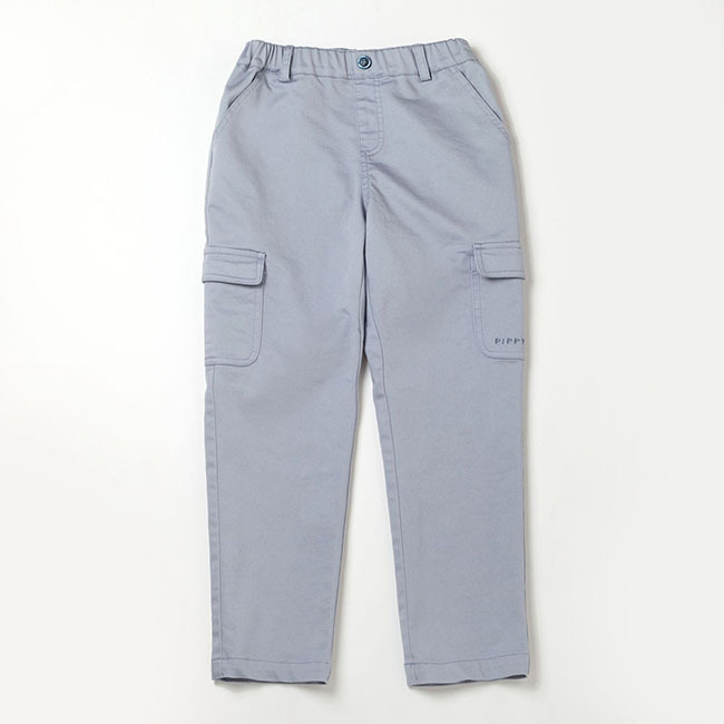 PIPPY 休閒中性款褲管大口袋工裝長褲 灰藍