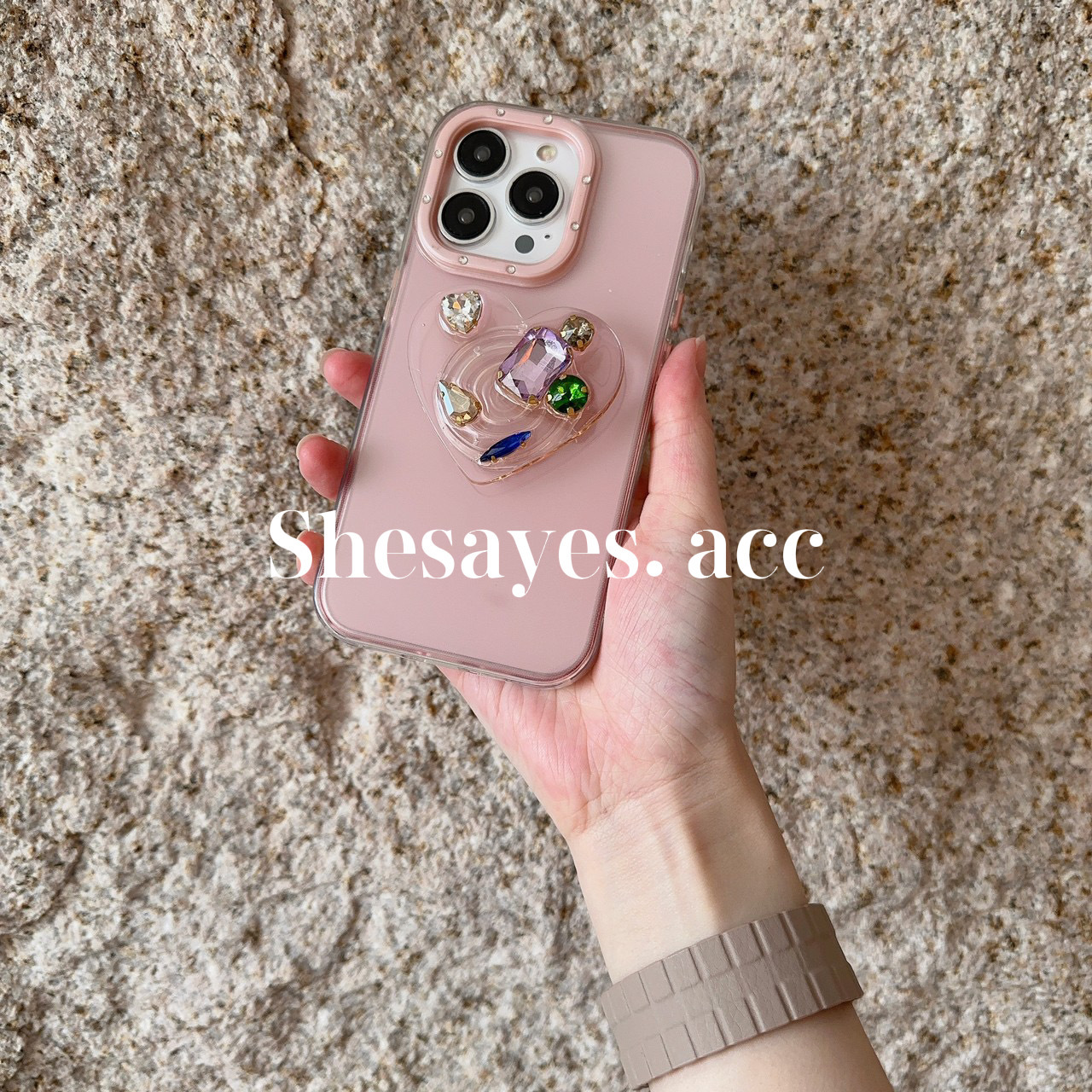 IPHONE Barbie系列｜愛心鑲鑽支架手機殼