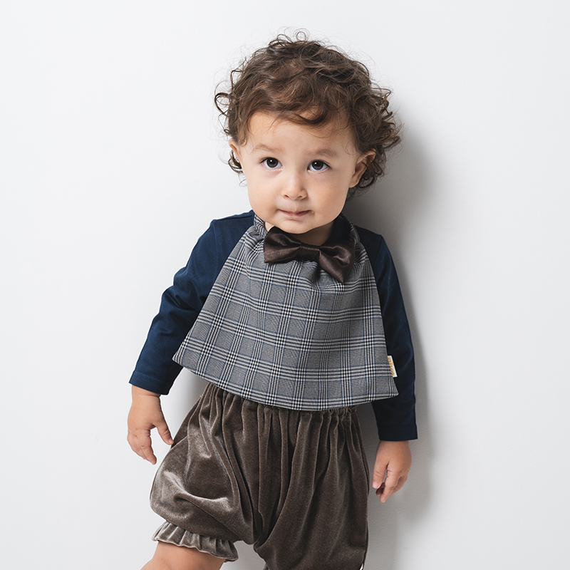 Niva 可愛造型圍兜/口水巾-格紋領結小紳士