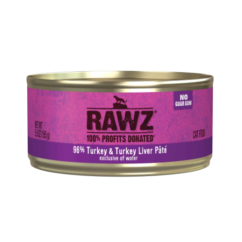 Rawz Meat Gum Free Cans For Cats - 96% Turkey & Turkey Liver Pâté．155g【24cans】