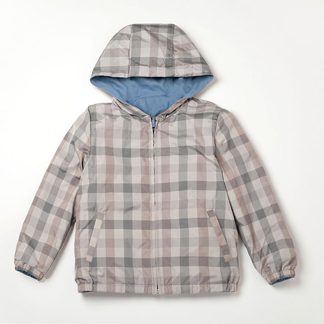 PIPPY 經典格紋風衣連帽雙面穿外套 藍