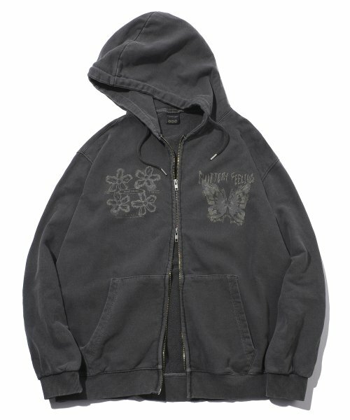 CPGN STUDIO Fluttery Pigment Hood Zip-up Smoke Black