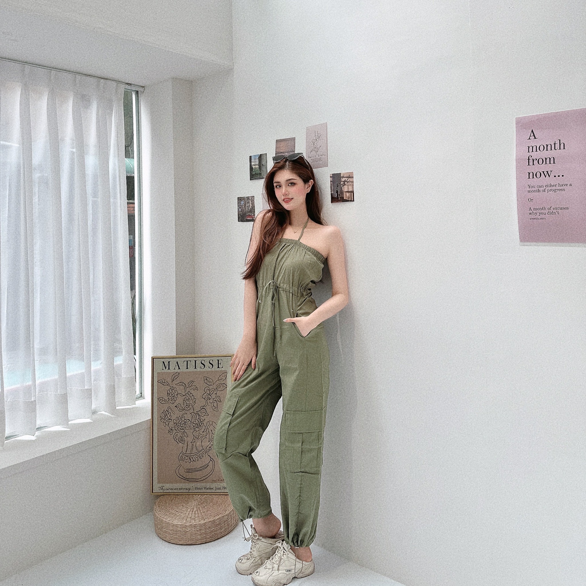 工裝綁脖平口連身褲/三色