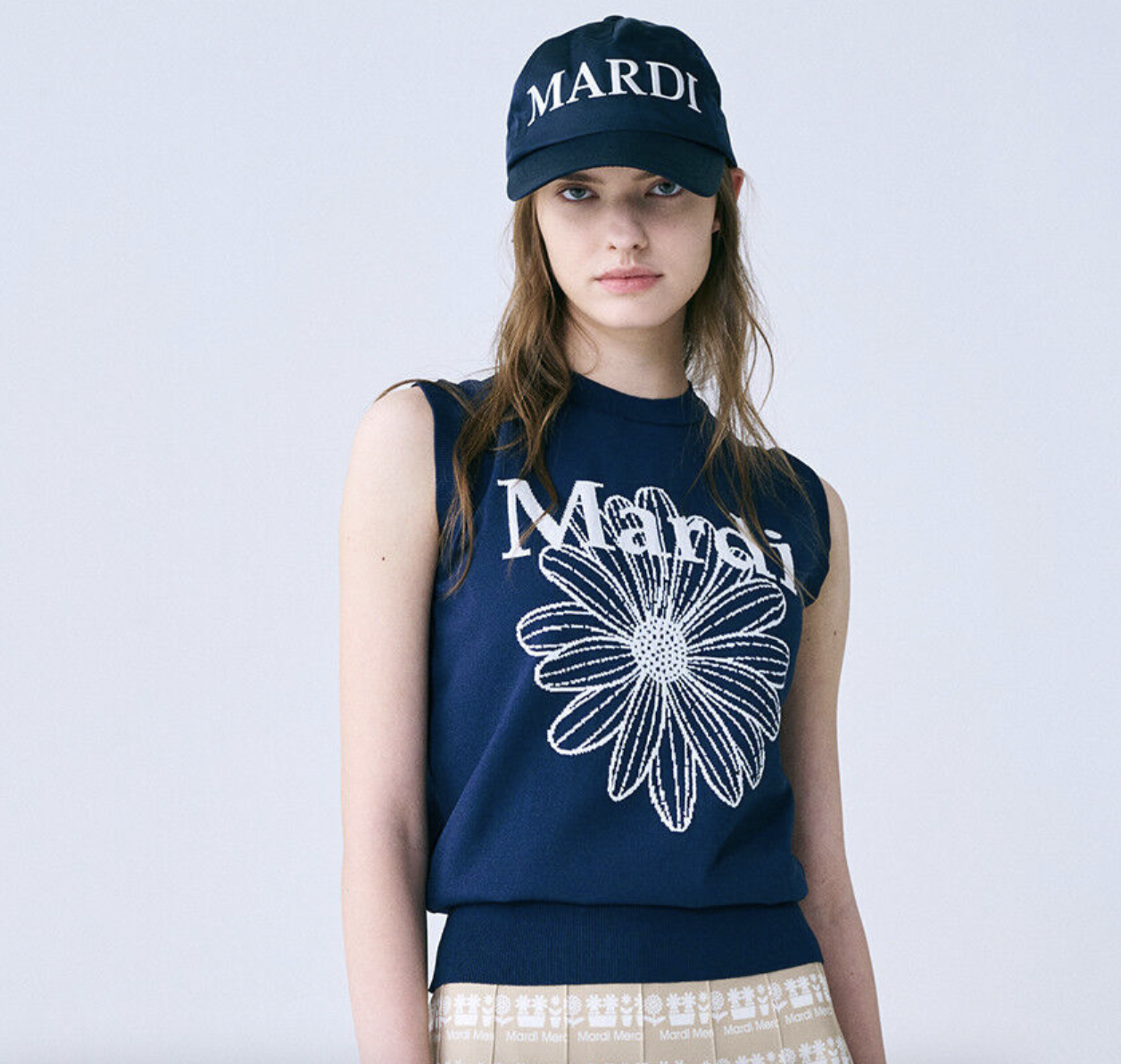 韓國Mardi Mercredi MARDI FLOWER SLEEVELESS KNIT TOP_NAVY