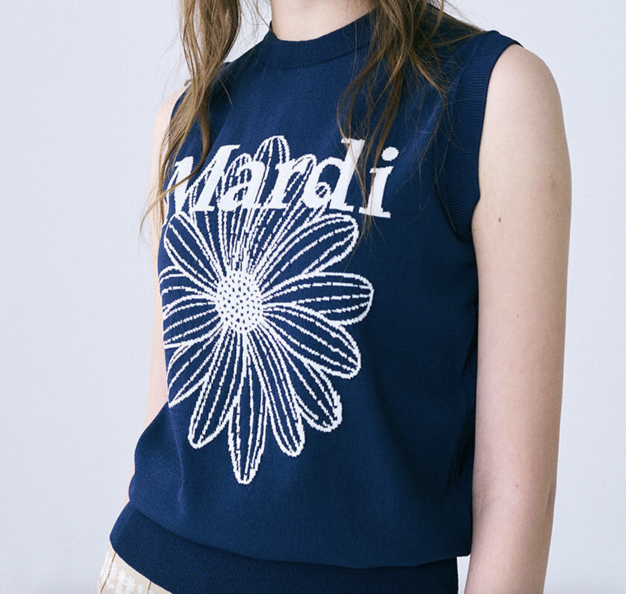 韓國Mardi Mercredi MARDI FLOWER SLEEVELESS KNIT TOP_NAVY