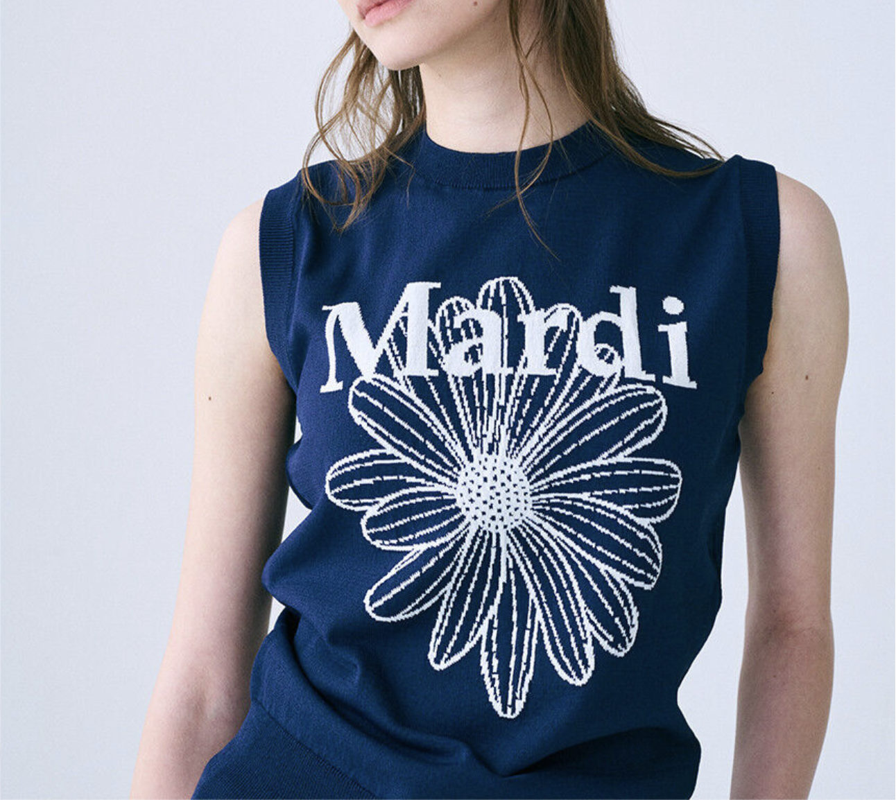 韓國Mardi Mercredi MARDI FLOWER SLEEVELESS KNIT TOP_NAVY