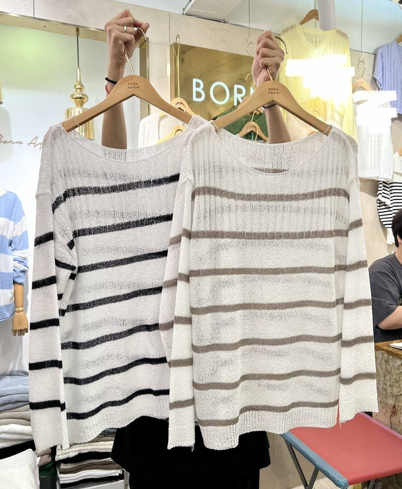 Kaori Contrast Stripe Knit Top - Black