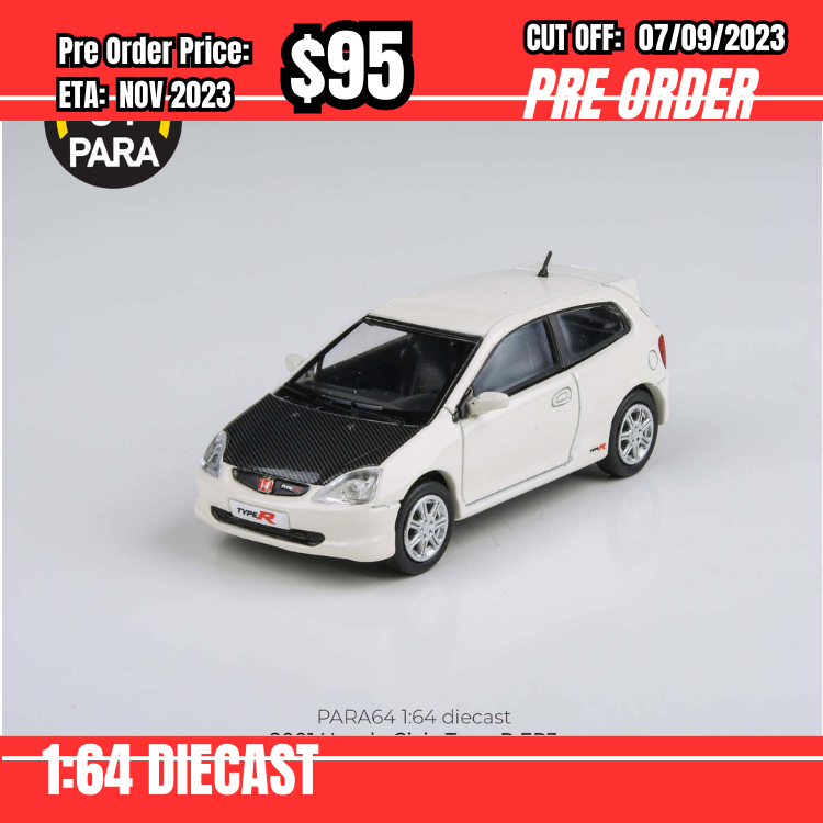 PO-$95 * Para64 * 1:64 Honda 2001 Civic Type R EP3 White / Carbon Parts RHD [OD24/08]