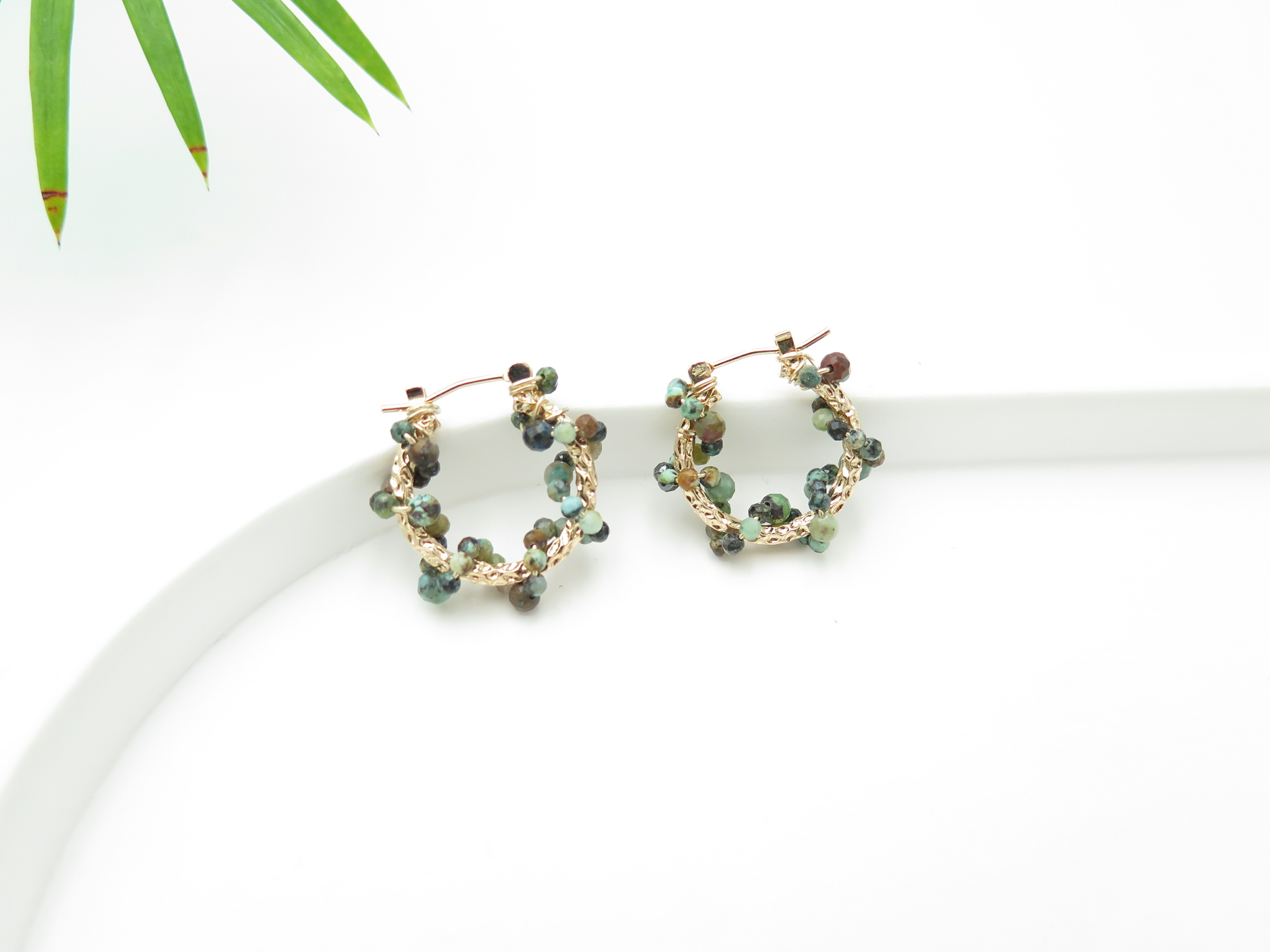 COLE COOL天然石14KGF鳳凰青金石花環耳圈耳環