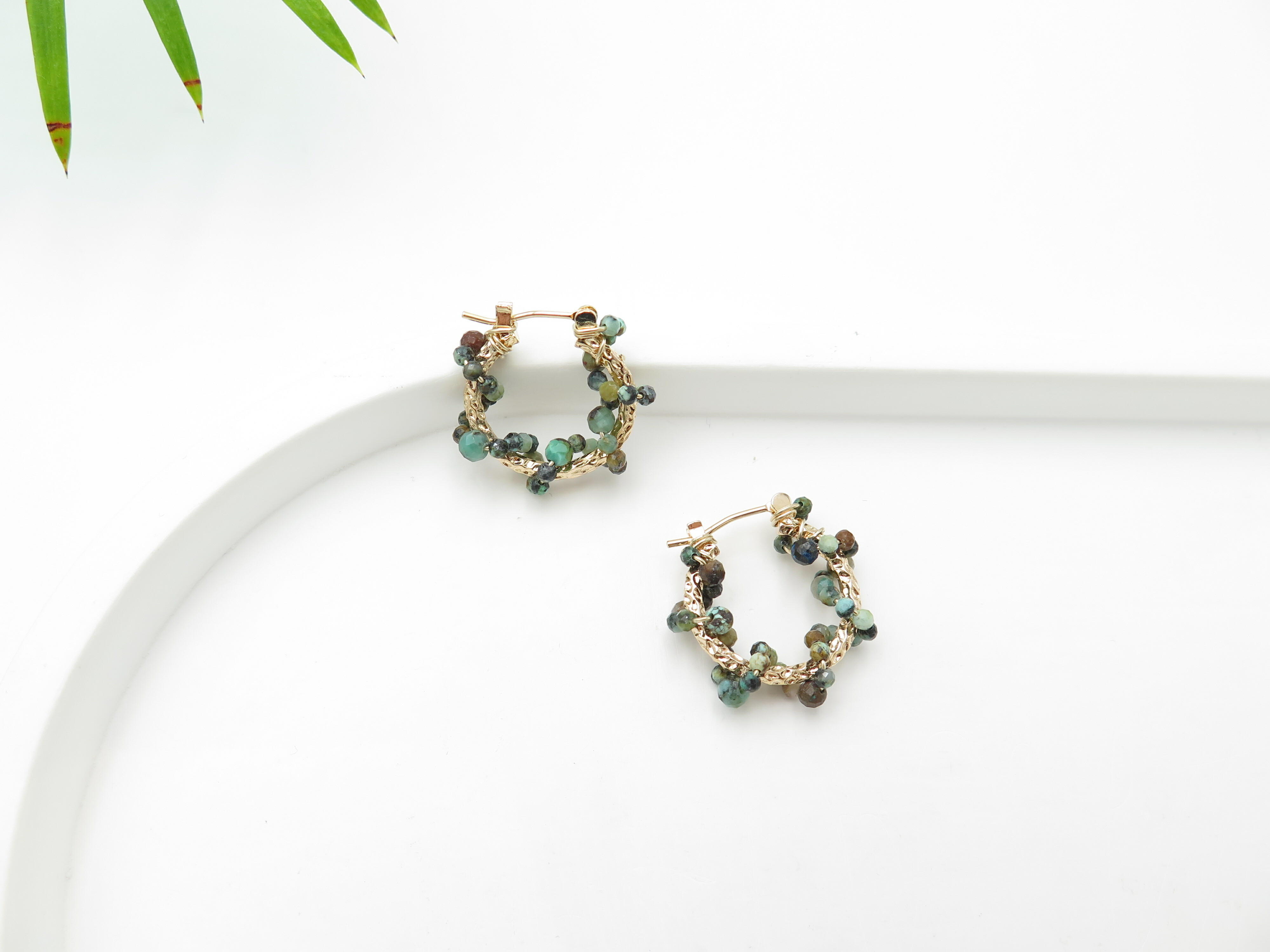 COLE COOL天然石14KGF鳳凰青金石花環耳圈耳環