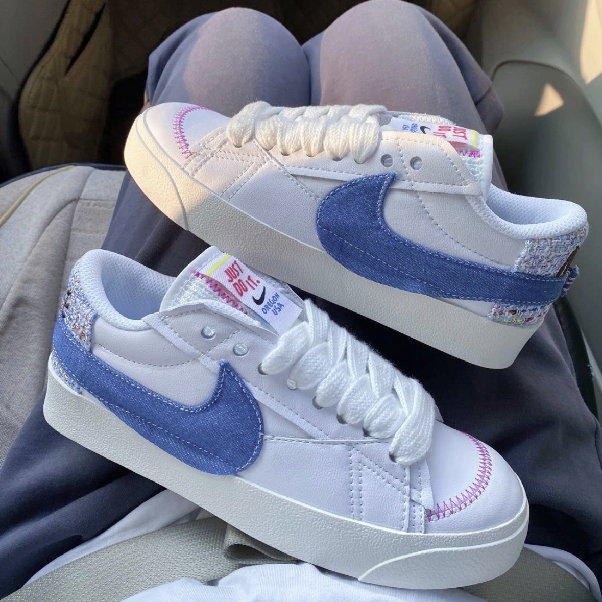 ΝΙΚЕ Blazer Low Jumbo 牛仔丹寧 小香風 白藍 粉藍