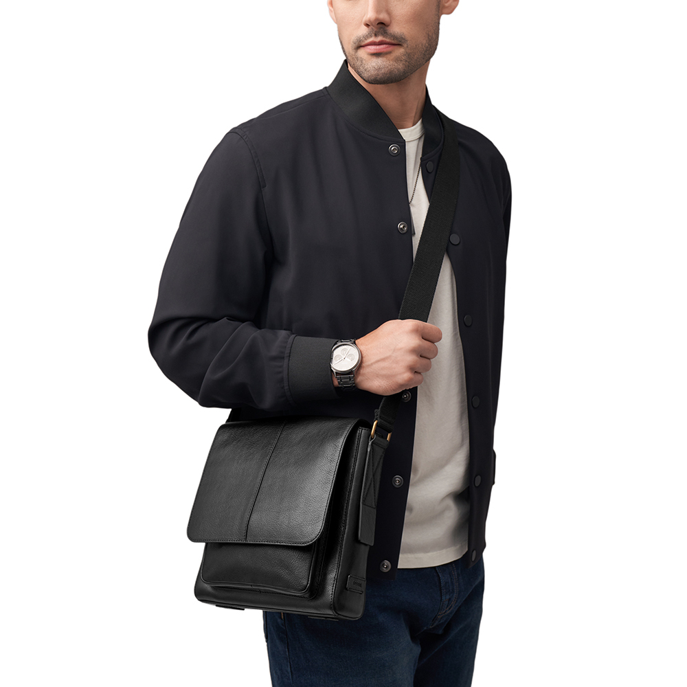 Kayden 真皮男士斜背包-黑色 SBG1324001