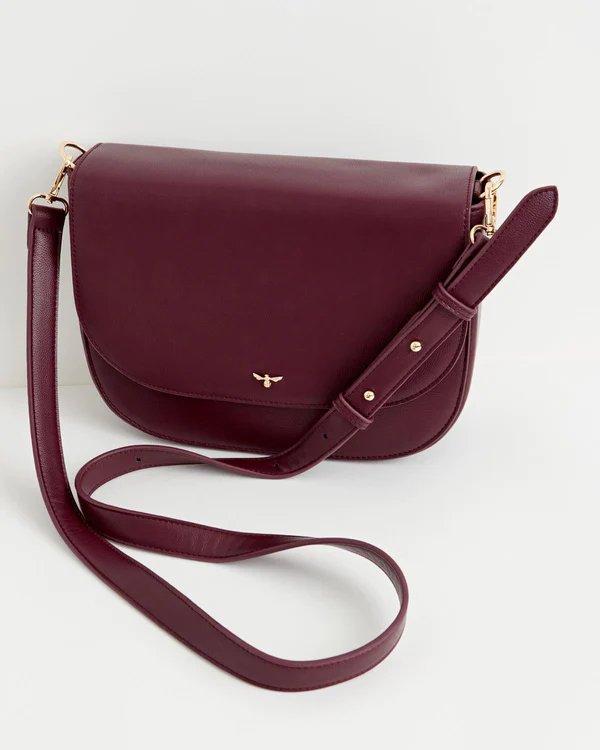 **Fable Nina Messenger Handbag Burgundy Vegan Leather 47139