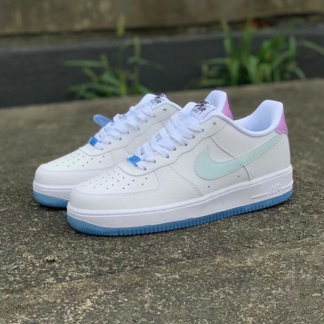 Nike Air Force 1 UV變色 藍粉黃 熱感應 果凍底 經典款 運動休閒鞋 女鞋
